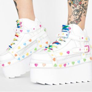 NIB Qozmo Rainbow Heart Bondage Platform Sneaker